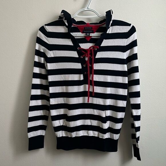 TOMMY Hilfiger Striped Nautical Hoodie Pullover Sweater XS - Picture 1 of 9